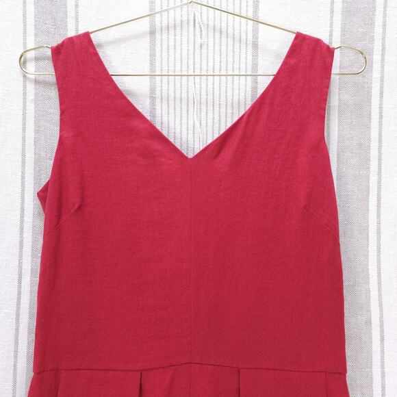 SUNDANCE Dress Red Linen Sz 4 Sundress‎ V Neck A Line Midi Dress Full Skirt - Picture 3 of 8